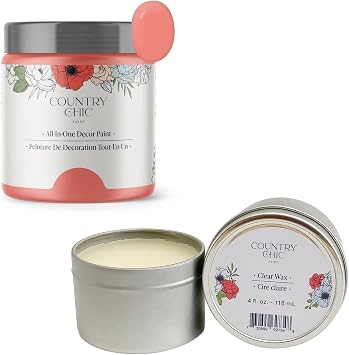 Chalk Style Paint + Furniture Wax Bundle - for Furniture, Home Decor, Crafts Color Sunset Glow [4 oz] - Coral Pink
