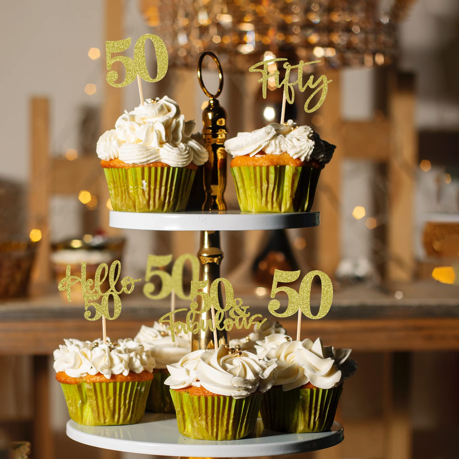 50e verjaardagstaartdecoraties, 7-delige gepersonaliseerde Happy 50e verjaardagstaarttopper met hartster cupcakepicks, gouden glitter Happy 50 jaar oud verjaardagsbord voor 50e verjaardagstaartdecoraties, 7-delige gepersonaliseerde Happy 50e verjaardagstaarttopper met hartster cupcakepicks, gouden glitter Happy 50 jaar oud verjaardagsbord voor