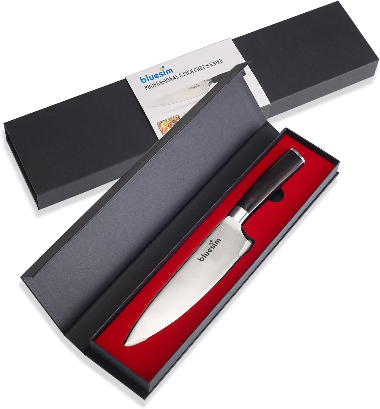 Bluesim Professional 8 inch Stainless Steel Wooden Handle Kitchen Chef's Knife, 8.5oz, Functions as Chopping, Mincing, Dicing and Slicing Knives