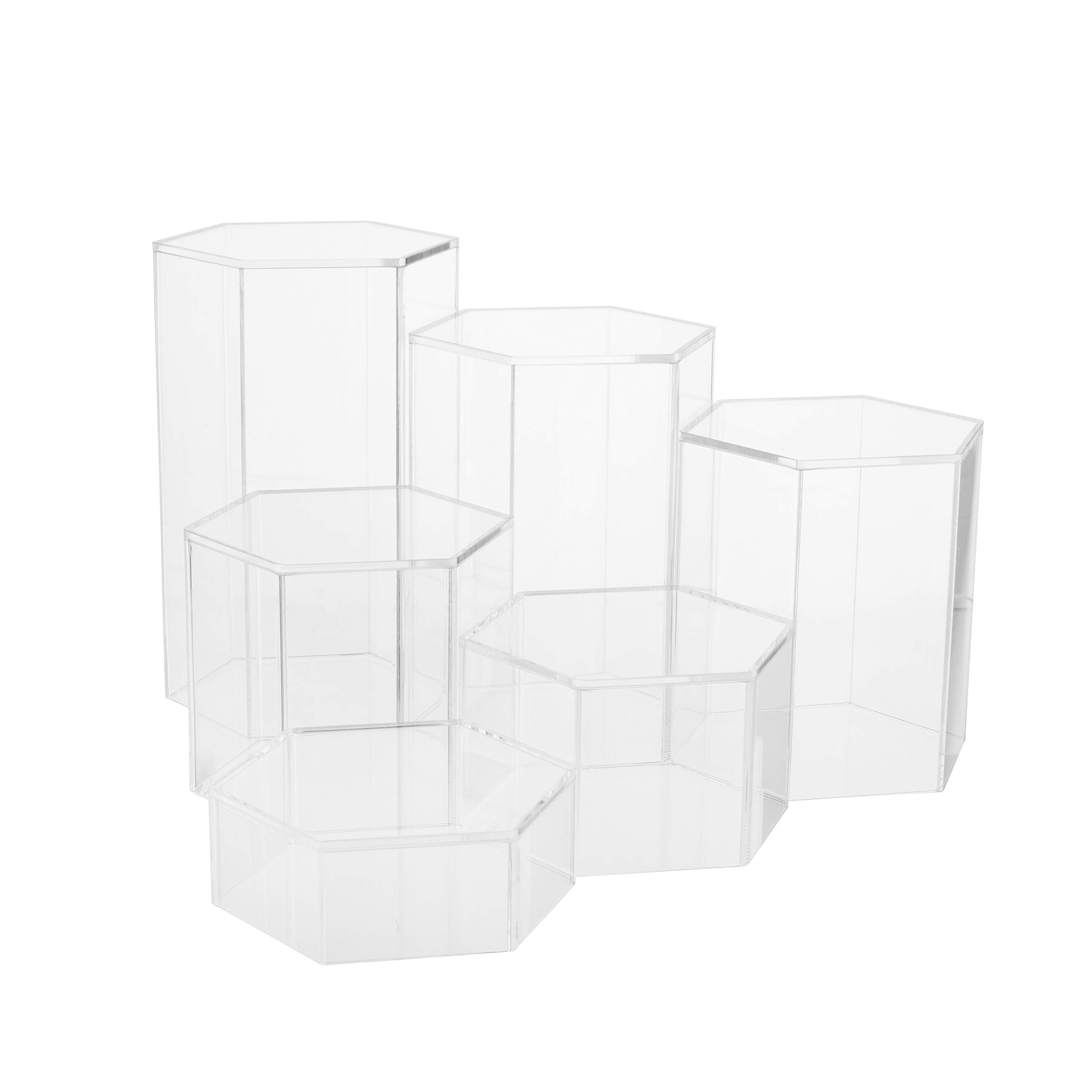 Red Co. Crystal Clear Hexagonal Acrylic Jewelry Figure Showcase Display Riser Stands with Hollow Bottoms | Transparent - 6-Pack