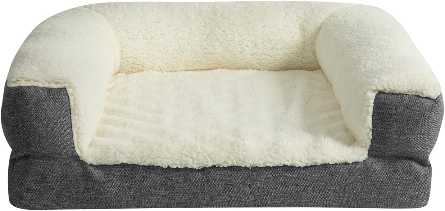 TumiMallody Dog Sofa Bed, Memory Foam Dog Couch Orthopedic Egg Crate Pet Bed Washable Dog Bed with Removable Washable Cover and Non-Slid Bottom (Brown/Grey, Small/Medium/Large) : Pet Supplies