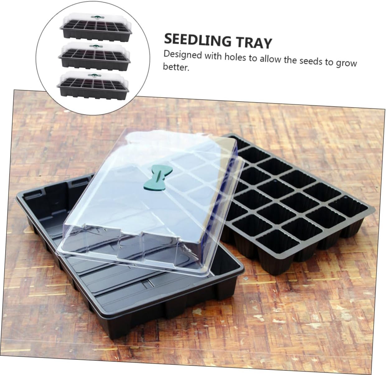 3 Sets 24-Cell Seedling Trays with Lids, Plastic Germination Nursery Boxes for Indoor Garden Plant Propagation and Seed Starting