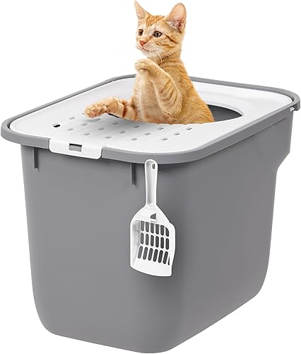Vista 38 de IRIS USA - Caja de arena grande para gatos, con entrada superior, tapa de captura de arena y pala, a prueba de perros, caja de arena cerrada