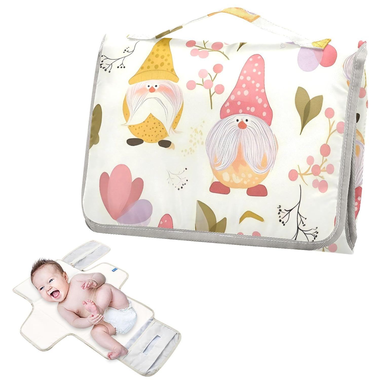 Cute Cartoon Gnome Dwarf Reusable Changing Table mat with Tissue Pocket Portable Baby Changing pad Infant Travel Station Kit cambiador de pa?ales para Bebes