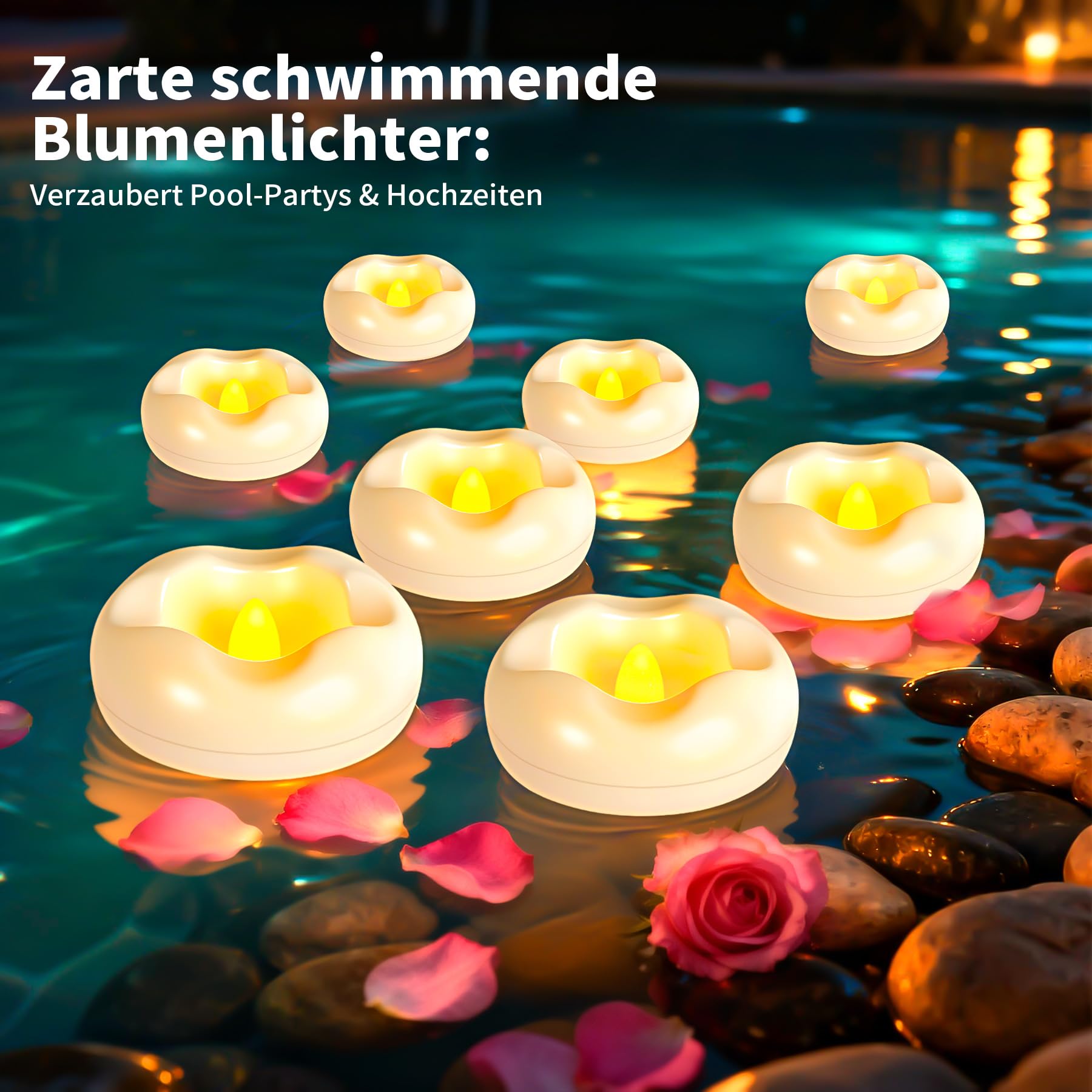 12 candele LED galleggianti impermeabili senza fiamma tremolanti, si illuminano a contatto con l'acqua, per piscina, matrimonio, vaso, decorazione della casa (5,8 cm*2,5 cm)