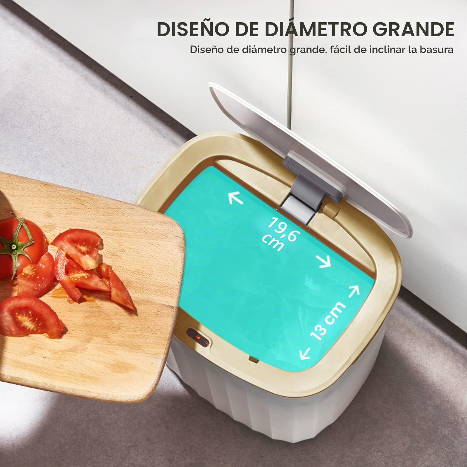 ELPHECO Cubo de basura impermeable de 13,24 litros con sensor de movimiento para dormitorio, con tapa, 3,5 galones de líquido, cubo de basura automático sin contacto para baño, sala de estar, oficina,