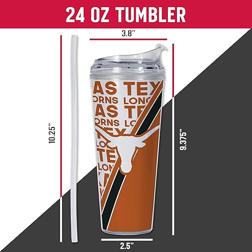 Miniatura 177 de Rico Industries NCAA - Vaso de acrílico estándar de 24 onzas con tapa con bisagras, vaso de doble pared con licencia oficial y popote