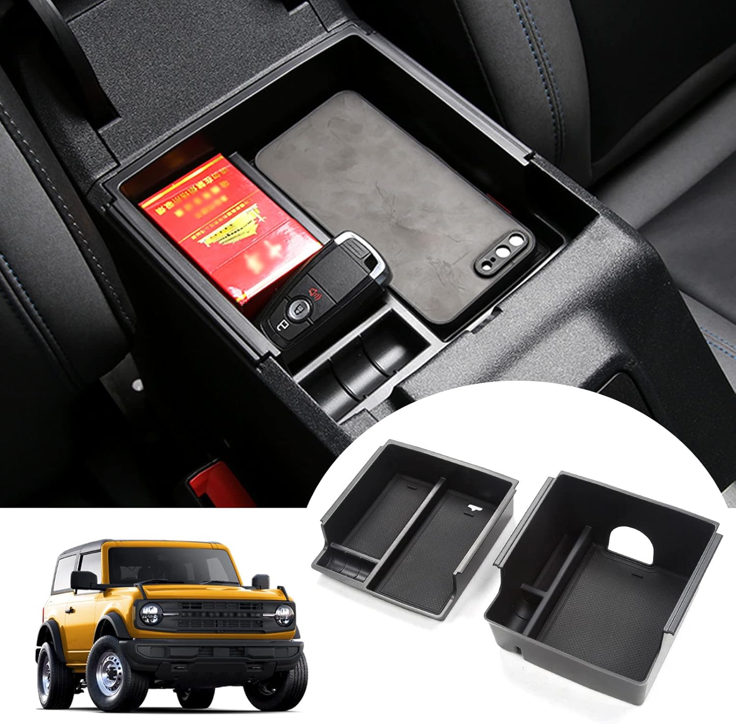 2023 Bronco Accessories Amazon Com Karltys Compatible With Center Console Organizer Ford Bronco 2021 2022 2023 2 4 Door Armrest Storage Box Insert Tray 2pcs Upper And Lower Accessories Not For Bronco Sport Automotive