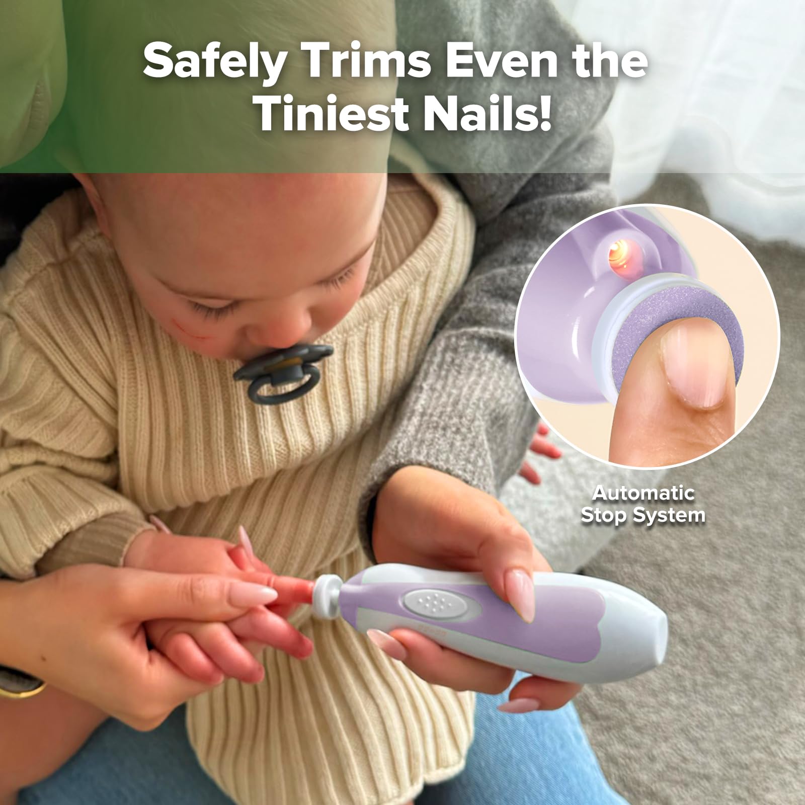 haakaa Baby Nail Trimmer Electric Baby Nail File Kit with LED Light - Image 2