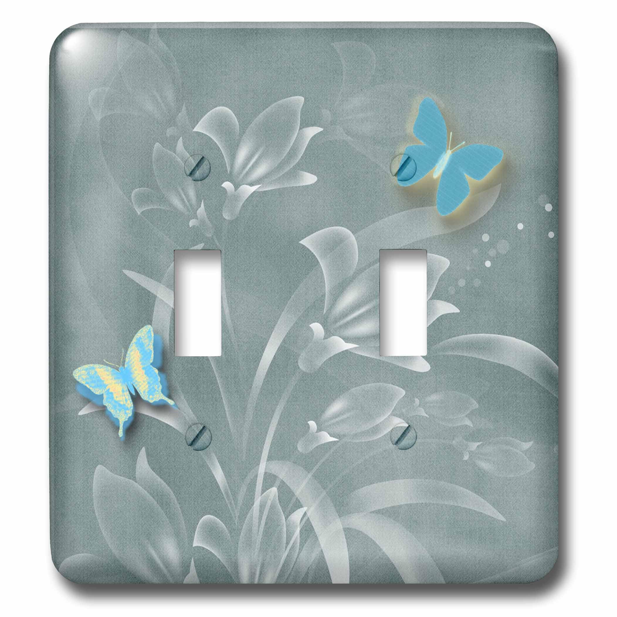 Interruptor doble verde salvia flores mariposas embellecedor pared casa