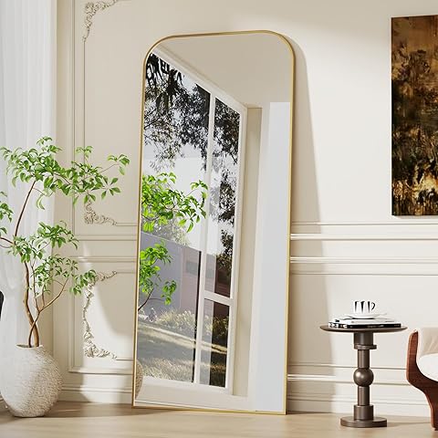 Espejo de Pie Cuerpo Entero, 180 x 71 cm, Espejo Rectangular Cuerpo Entero, Marco de Aleacion de Aluminio, Cristal Templado, para Dormitorio, Salon, Vestuario, Gold