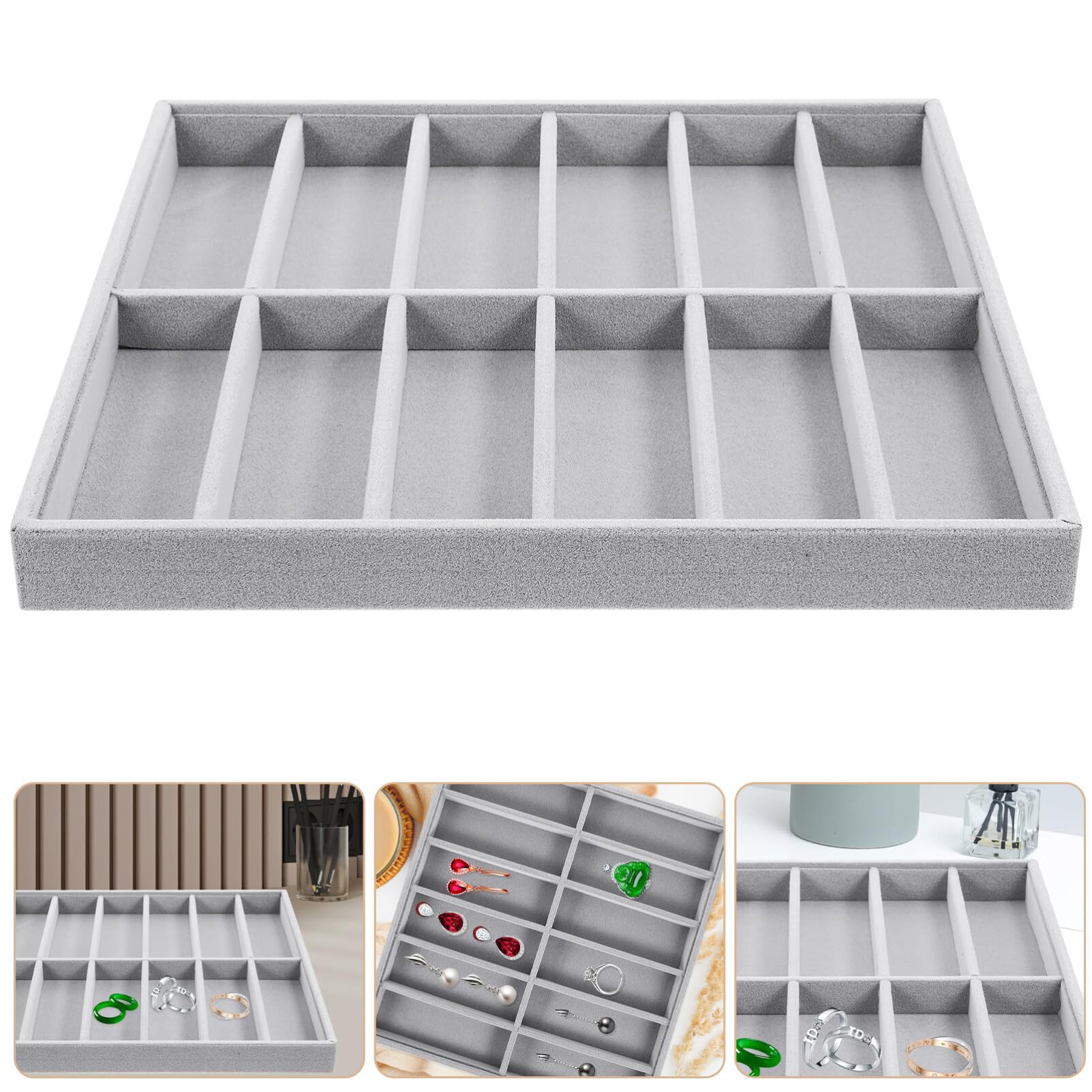 HOMSFOU Organisateur de Lunettes en Tissu Doux 12 Compartiments Réguliers, Boîte de Rangement Décorative pour Accessoires et Bijoux, pour Exposer la Maison