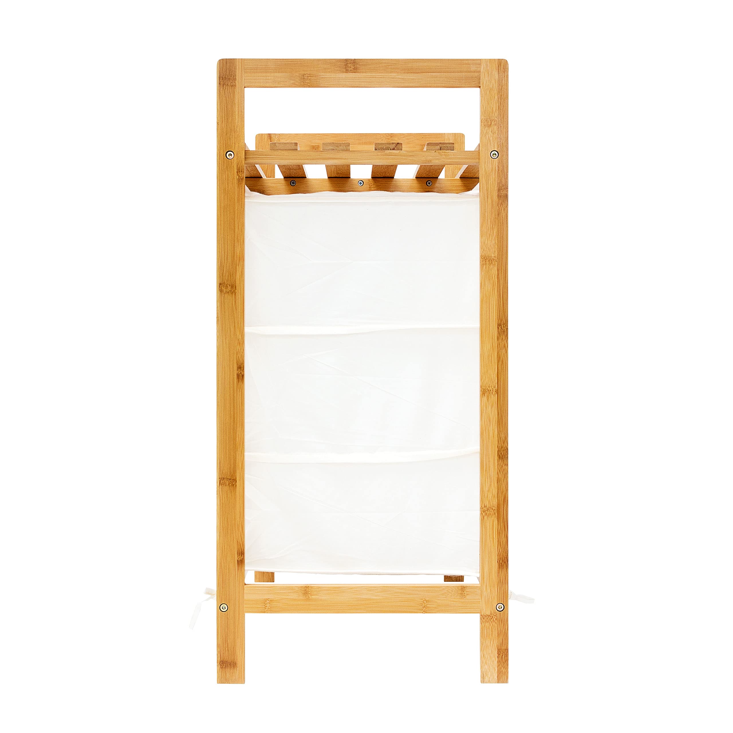 Relaxdays Scaffale Portabiancheria Linea, HLP: 77x69,5x36 cm, 40 Litri, 2 Ripiani Portaoggetti e 3 Scomparti, Naturale, Bambú, Marrone, 36x69.5x77 cm