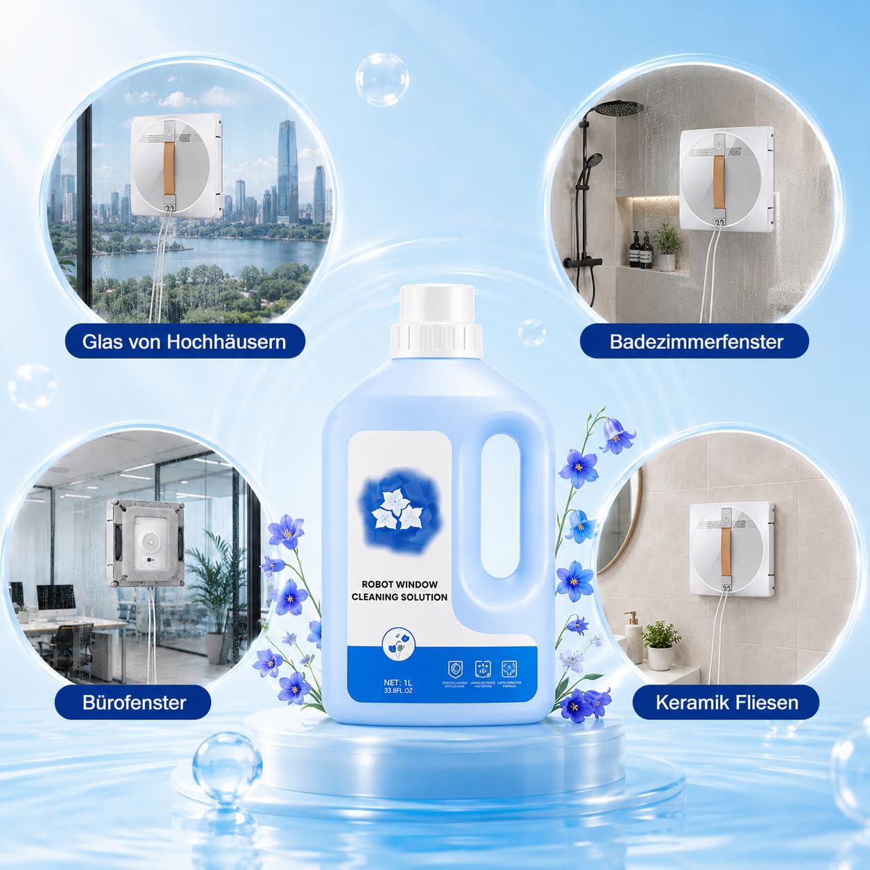 1 l środek czyszczący do robotów okiennych ECOVACS Winbot W1, W2, Mini & Mini2, W2S | Winbot W1 Pro, W2, W2 Pro Omni, Winbot Mini&Mini2, W2S, płyn do czyszczenia szyb bez smug do robota do mycia okien
