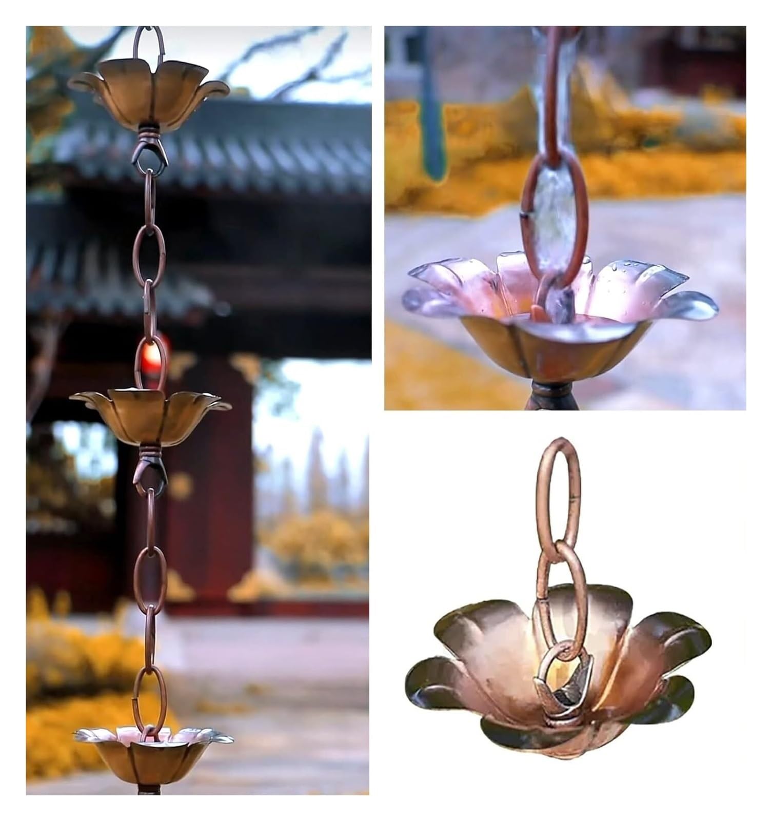 WOTZOV Rain Chain Rain Chain For Gutters And Downspouts, Home & Garden Decor Rain Chain Water Catcher, Functional And Decorative Petals Rain Chime, Custom Length，200cm (6.5ft)