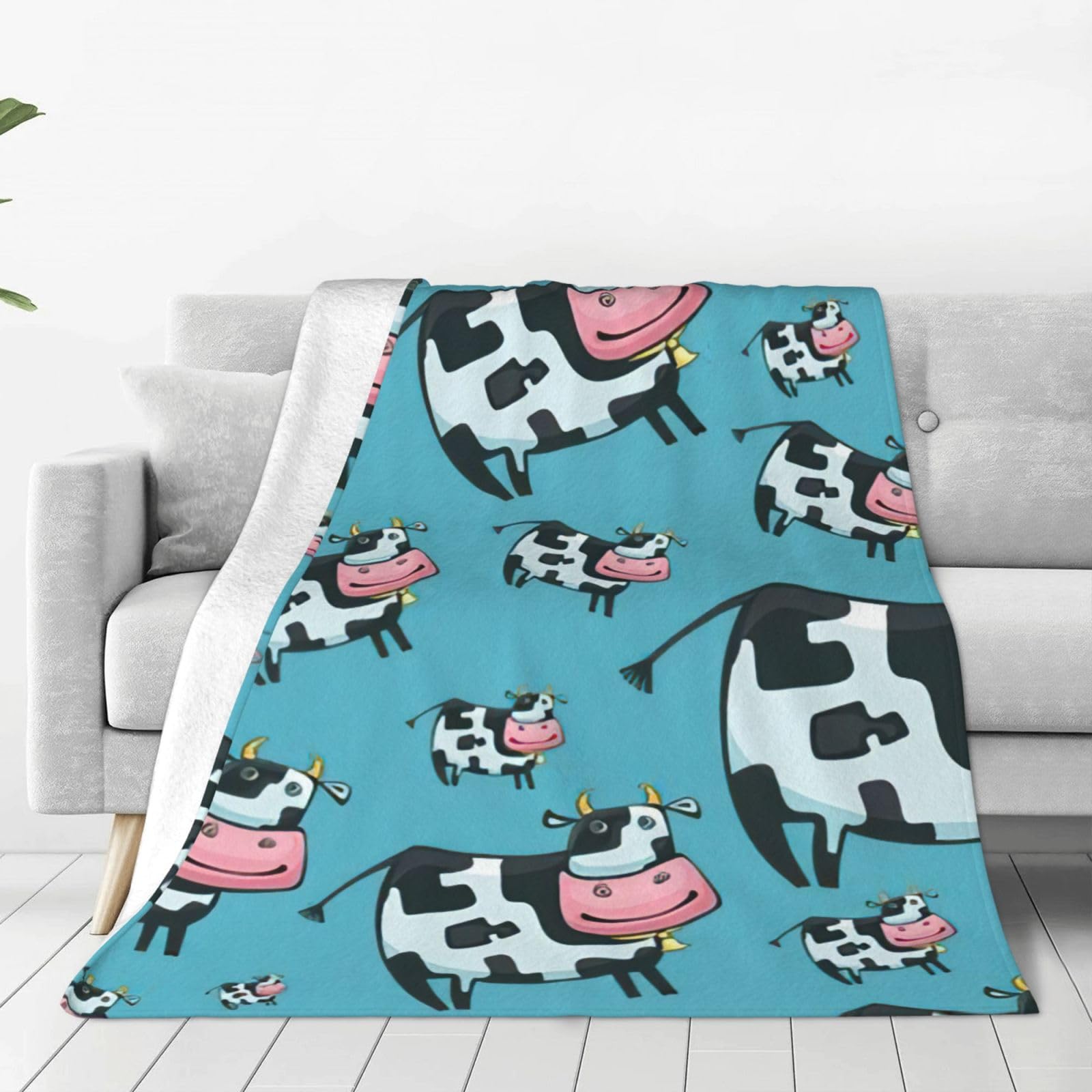 Couverture polaire imprimée vache pour lit et canapé
