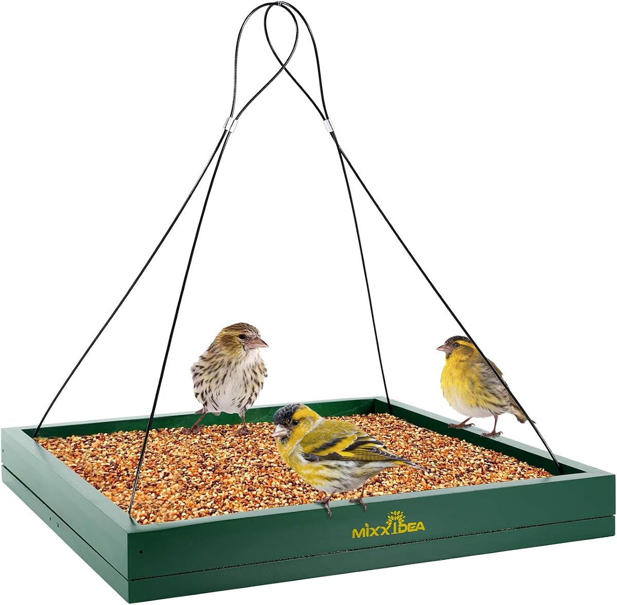 Bird Feeder Hanging Tray, Bird Feeders for Outdoors, Wooden Seed Tray Platform Mesh Seed Platform for Garden Yard Outside Decoration Attracting for Wild Birds (Green-1pk)