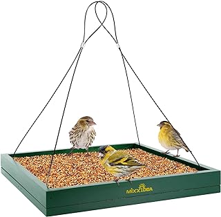 MIXXIDEA Bird Feeder Hanging Tray, Seed Tray Wooden Platform Hummingbird Feeder Hanging Tray Mesh Seed Platform for Garden Yard Outside Decoration Attracting for Wild Birds