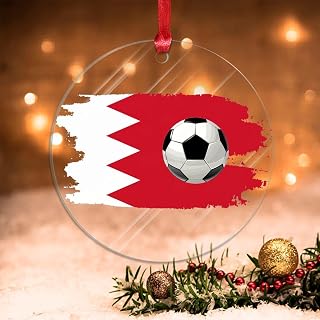 Flag of Bahrain Tree Decoration Ornaments Travel Souvenir Funny Christmas Hanging Decor Bahrain Flag Soccer Ball Novelty Acrylic Ornaments Xmas Gift Friend Gift for Christmas