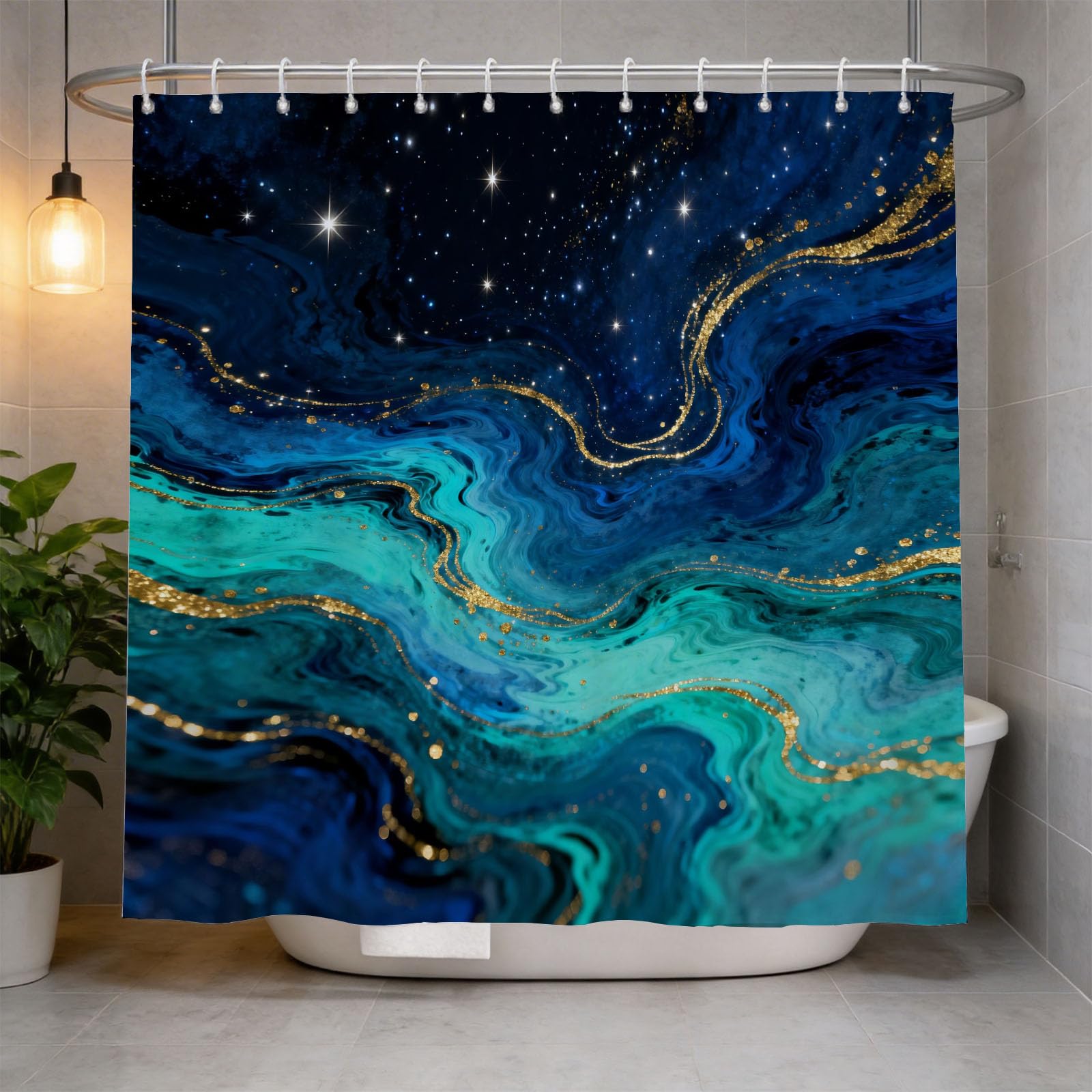 Hongduo 3D Turquoise Marble Shower Curtain for Stalls Bathtubs Flowing Ink Bathroom Decor Shower Curtain Set Polyester Fabric Waterproof 180x200cm/71X79 Inch with Hooks