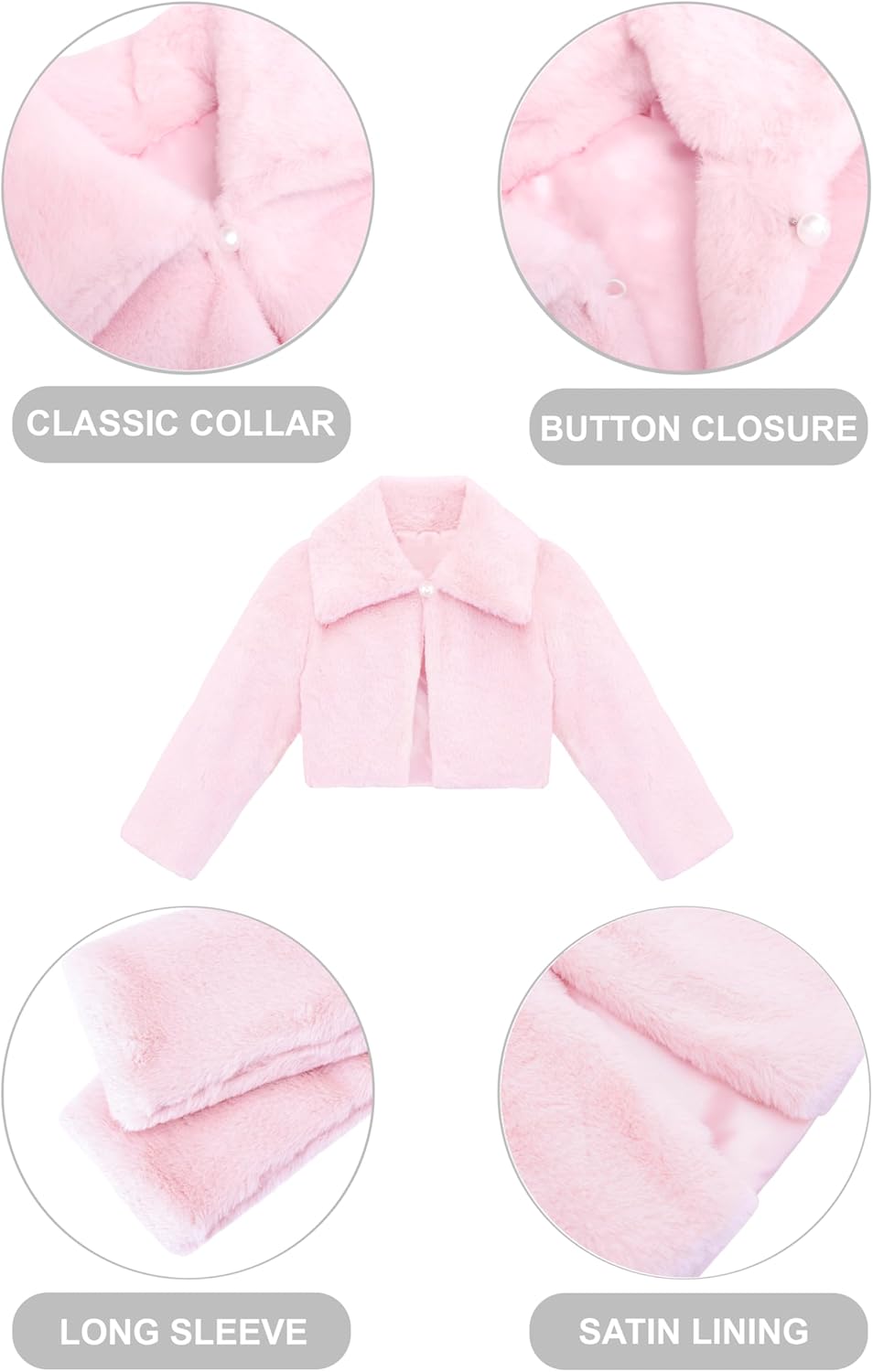 Lilax Girls Faux Fur Bolero Shrug Button Closure Cozy Dress Coat - Image 5