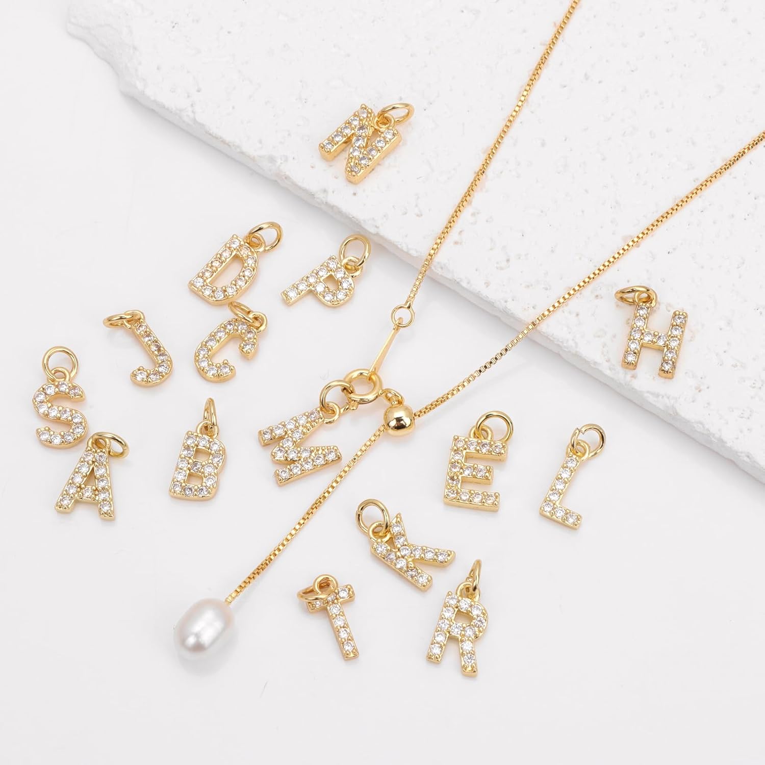 Gold Pearl Initial Necklaces for Women, Dainty Gold Letter Necklace Tiny A-Z Pendant Choker Necklaces Trendy Cute Personalized Slider Chain Name Necklace Jewelry for Women Gift - Image 7