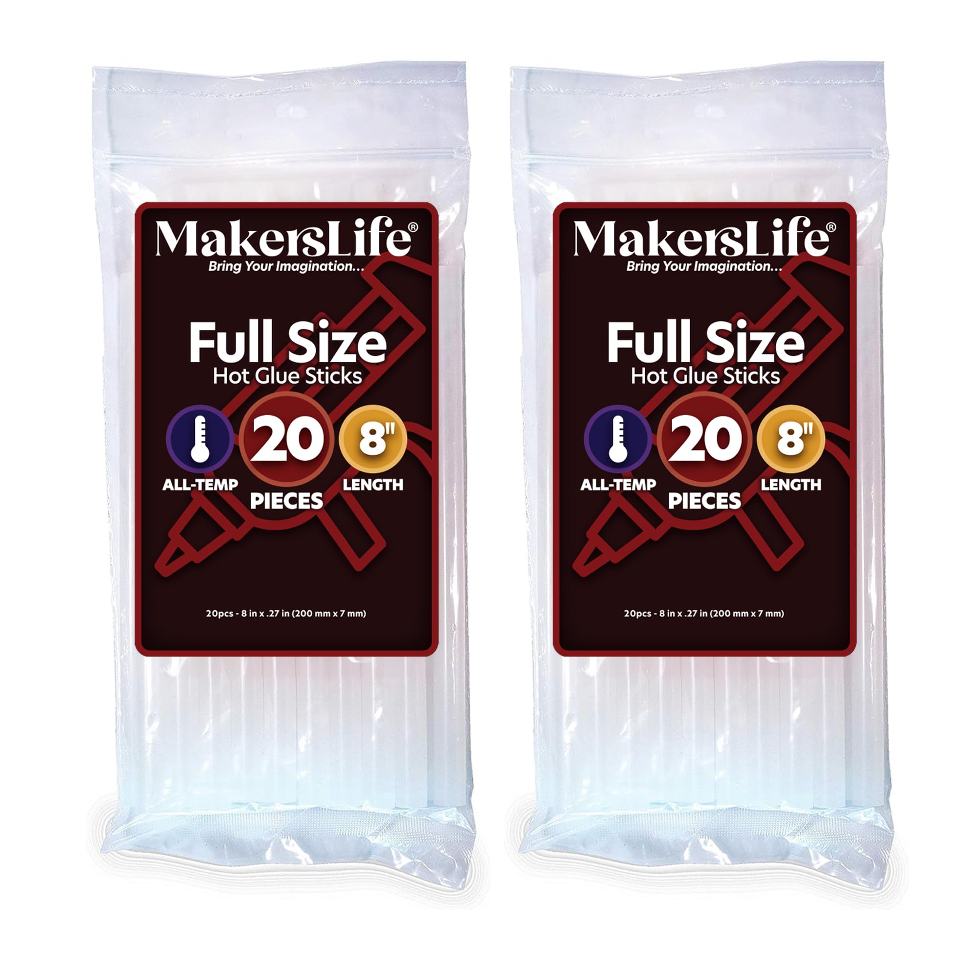 MakersLife Clear All-Temp Glue Gun Sticks, 40-Pack (8" x .44") for Art, Craft, DIY Projects, Compatible with Most Hot Glue Guns