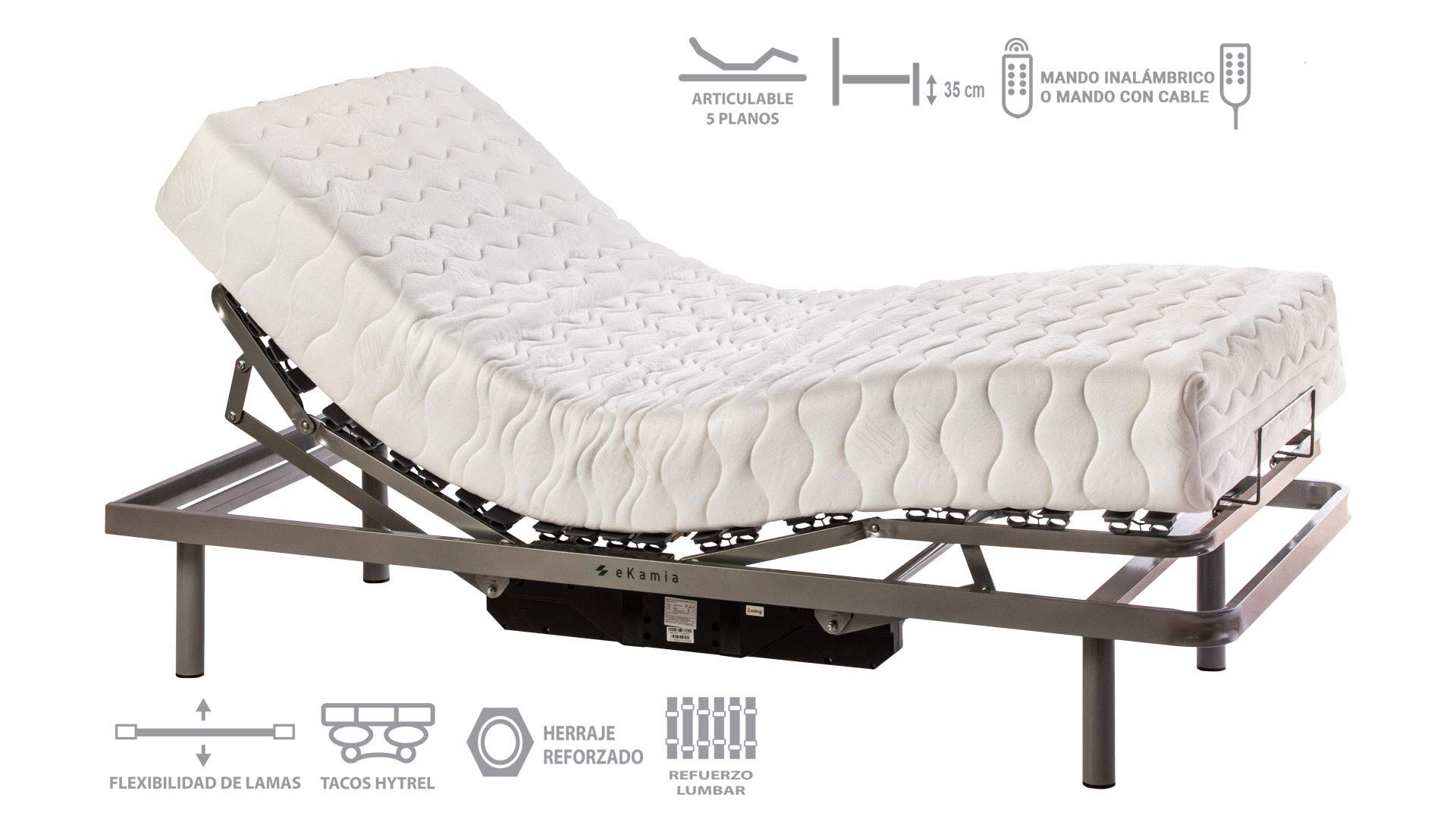 ekamia - ERIS Cama Articulada Eléctrica con Colchón Luka - 75cm x 190cm, Mando inalámbrico