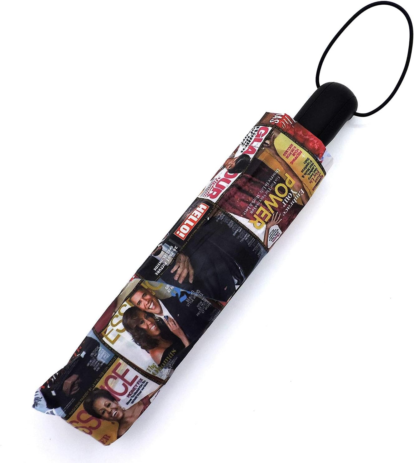 Amy & Joey Magazine Cover Collage Michelle Obama Printed Light Weight Bubble Dome Compact Retractable Folding Umbrella With Sleeve(Auto Open-Loop-Multi)