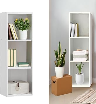 Cabinet with Shelving, MDF storage Cupboard with shelves/Bookcase/Side furniture, Easy assembly, Office, Living Room, Bedroom - Basic Storage Shelf White 3 Tier