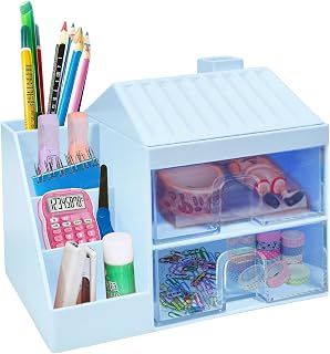 FunBlast Stationary Desk Organizer – Hut Shaped Stationary Holder Stand with Drawer, Multifunctional Desk Organizer, Offic... Price In India