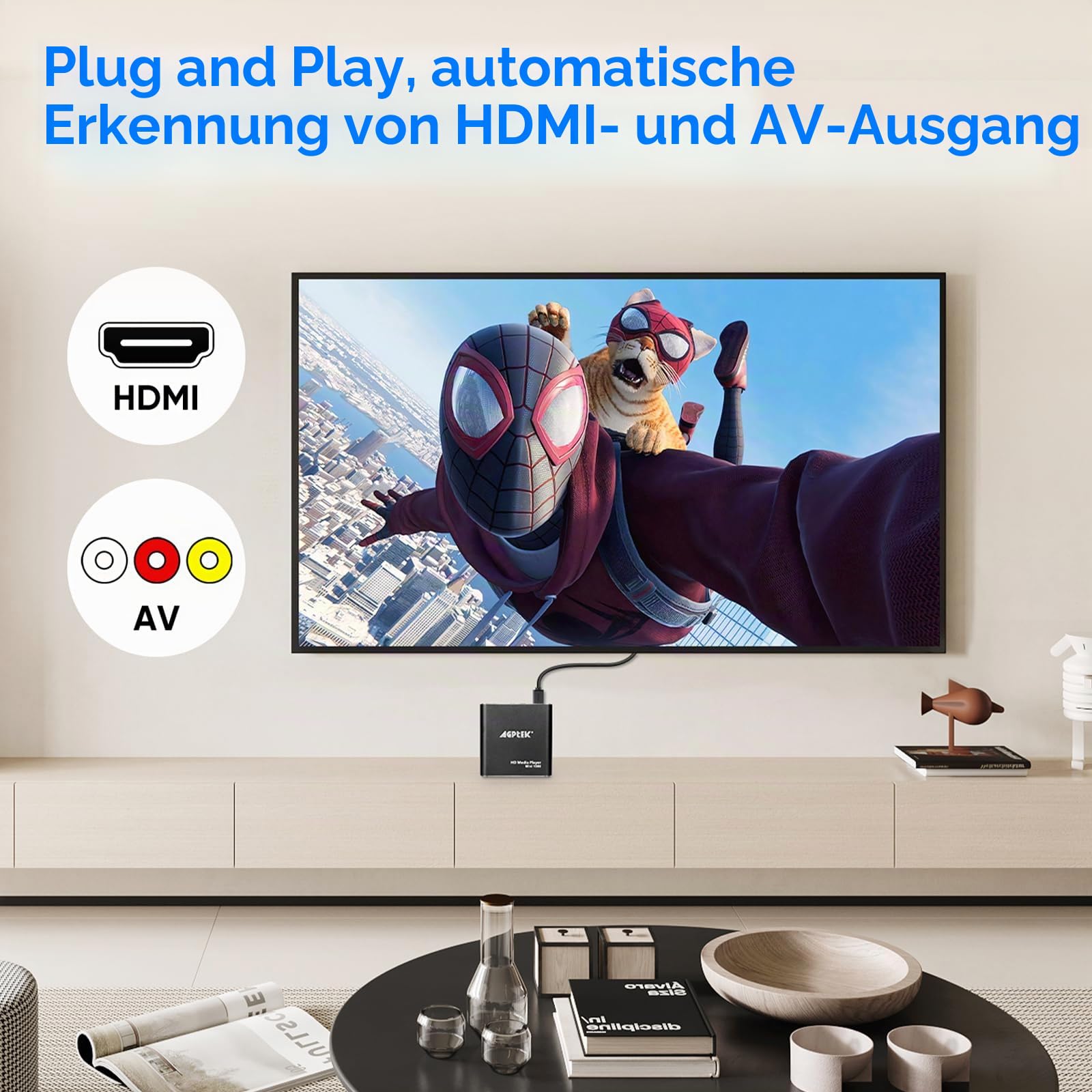 AGPTEK Mini 1080P Full HD Digital Mediaplayer Medienspieler Medienspieler mit Fernbedienung für MP3, WMA, OGG, AAC, FLAC, APE, AC3, DTS, ATRA