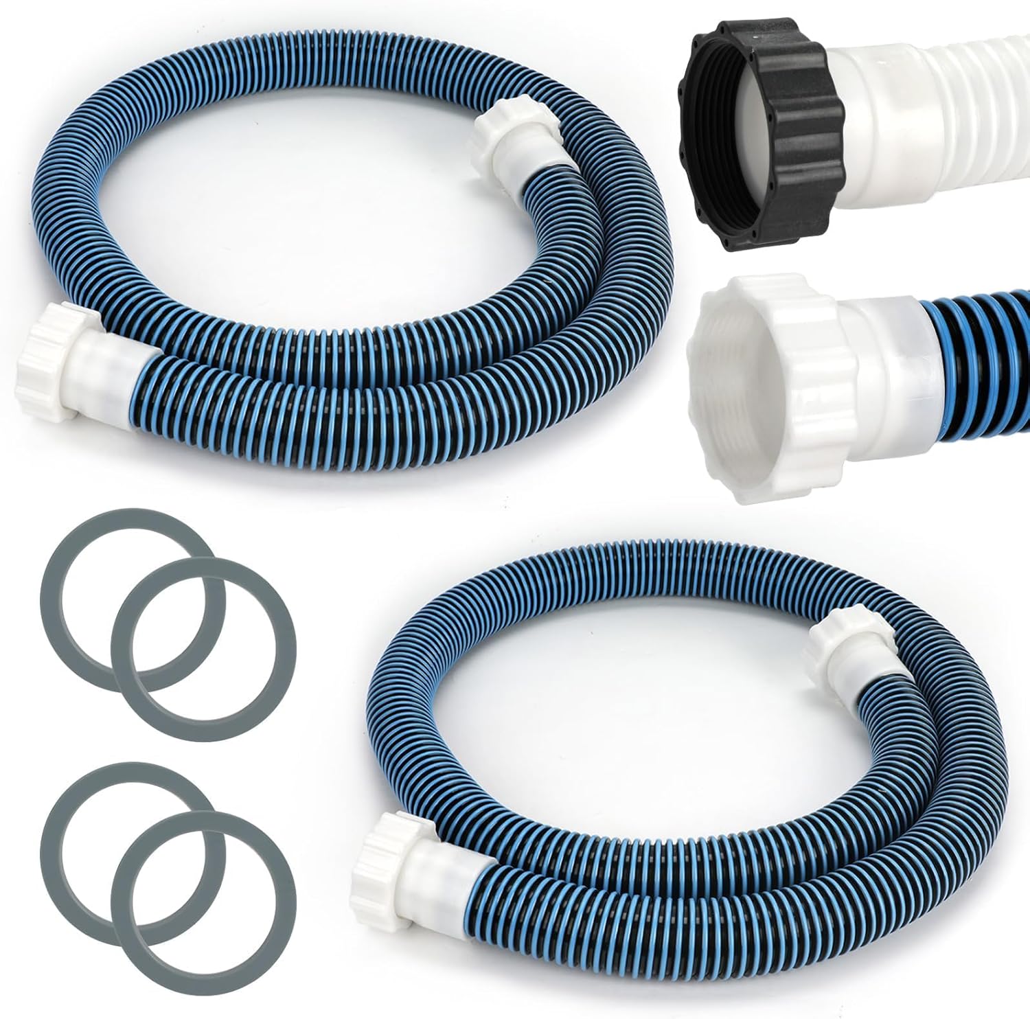 2 Pack 1 1/2 Pool Hose for Above Ground Pool 6ft Pump Replacement Hoses 1.5" EVA Heavy Duty Swimming Pool Hose for Above Ground, Filter Pumps, Saltwater Systems and Sand Filters (White)
