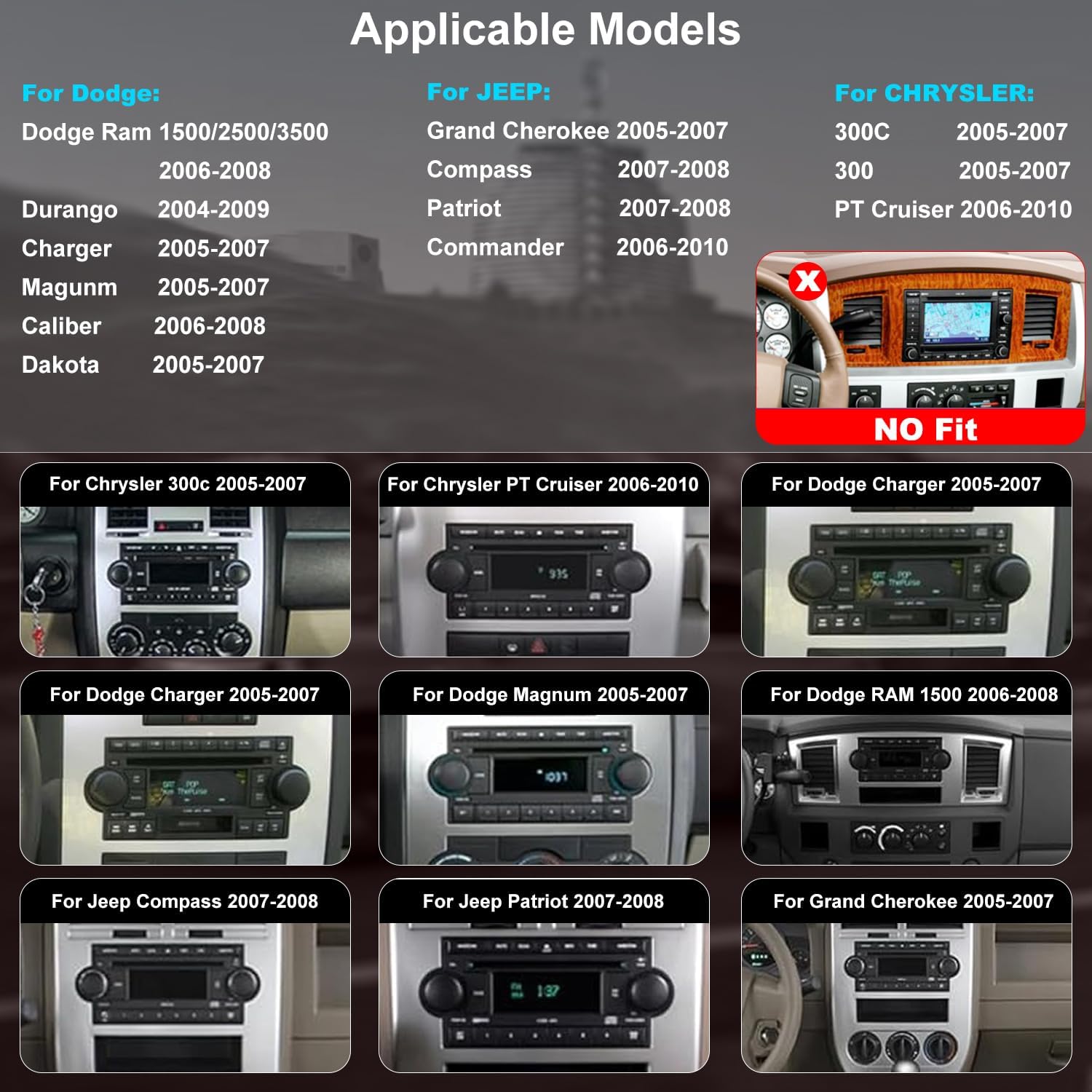 Upgrade Car Radio for Dodge Ram 1500/2500/3500 2006 2007 2008, Durango 2004-2009, Jeep Grand Cherokee 2005 2006 2007, Chrysler 300/300C 2005 2006 2007, 6.86'' Stereo Carplay Android Auto GPS FM Camera