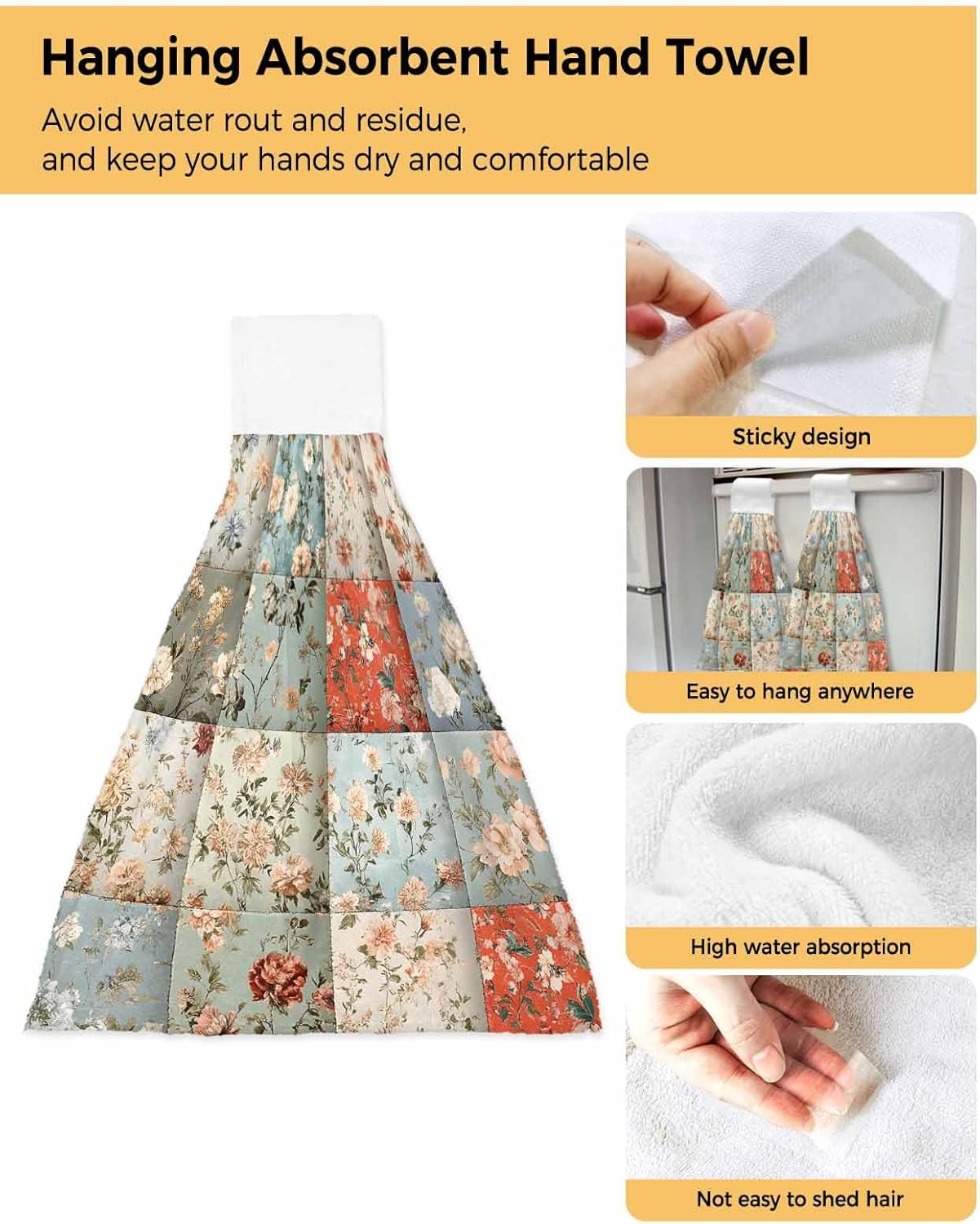 Spring Flowers Kitchen Hand Towels with Hanging Loops Set of 2 Vintage Florals Wildflowers Botanical Soft Thick Oven Fingertip Dry Microfiber Tie Dish Towel Cleaning Washcloth for Bathroom,Kitchen
