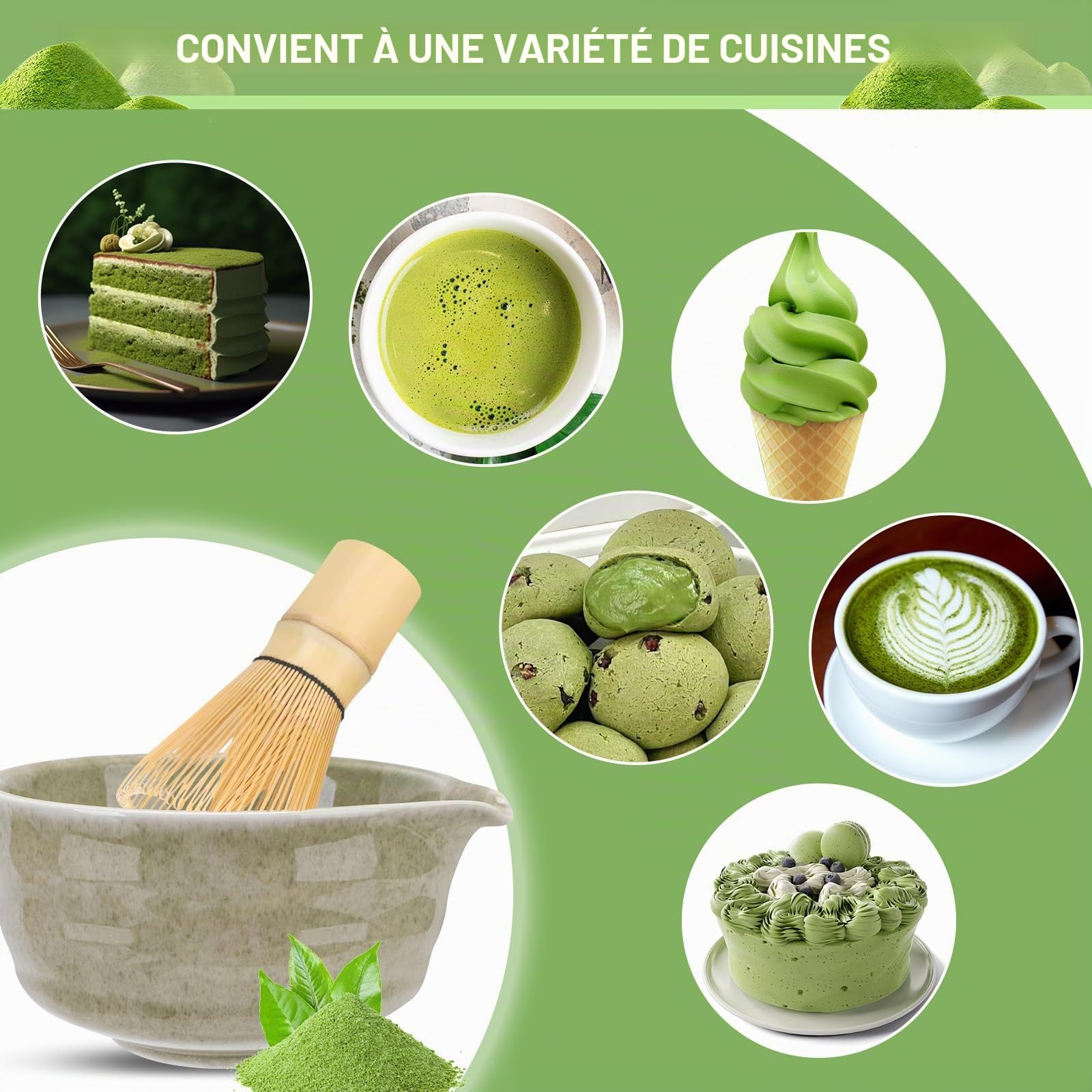 Matcha kit Matcha Whisk Set Accessoire de cérémonie du Matcha Japonais 5 pièces Bol Matcha avec Bec Fouet au Matcha Ouillère à Thé Kit de Fabrication de Thé