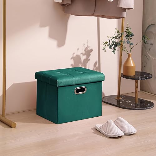 Miniatura 5 de PRANDOM Otomana con almacenamiento 1 unidad Taburete cuadrado pequeño de terciopelo plegable con tapa para sala de estar, dormitorio, mesa de café,