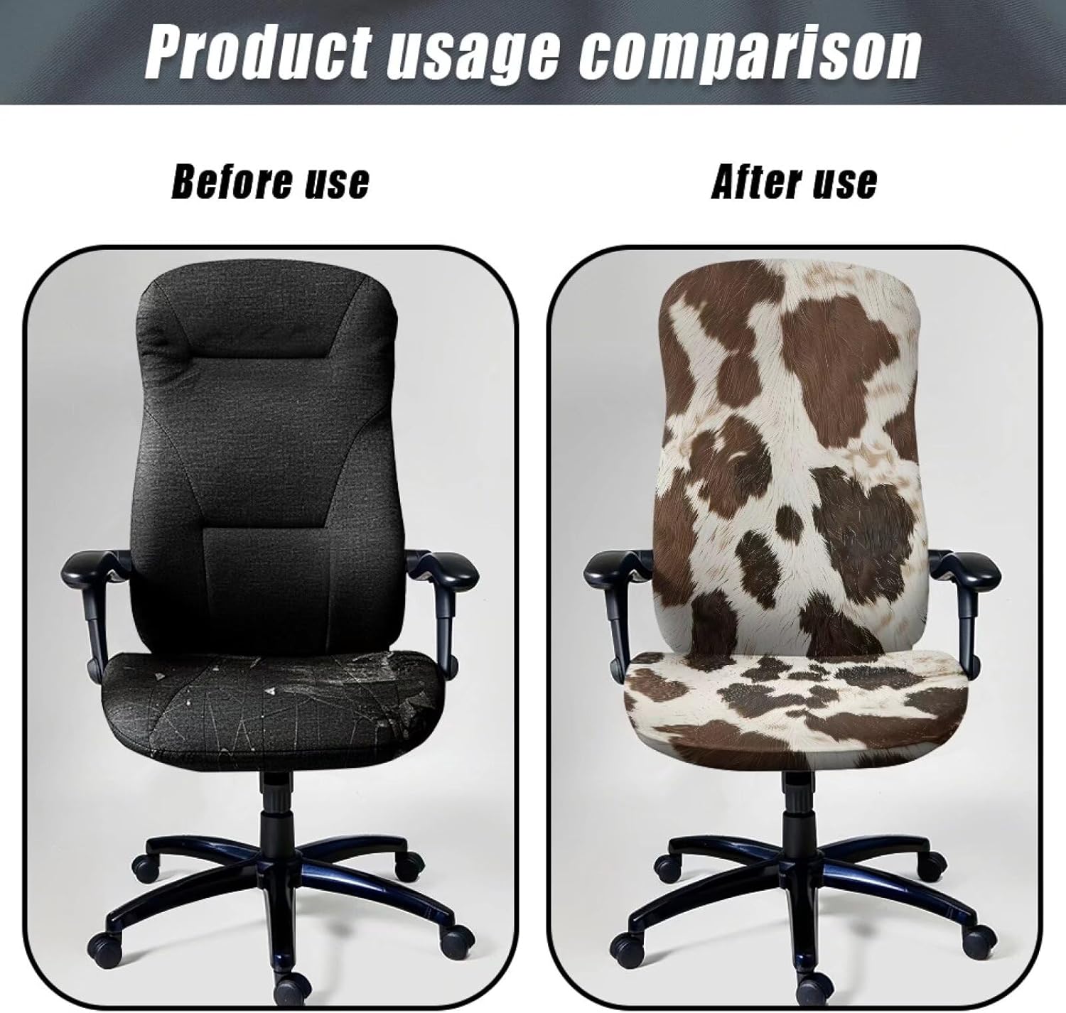 Xoenoiee Brown Cowskin Print Computer Office Chair Covers Stretchable Soft Fit Universal Desk Rotating Slipcovers, Removable Washable Chair Protector Cover with Button, Large