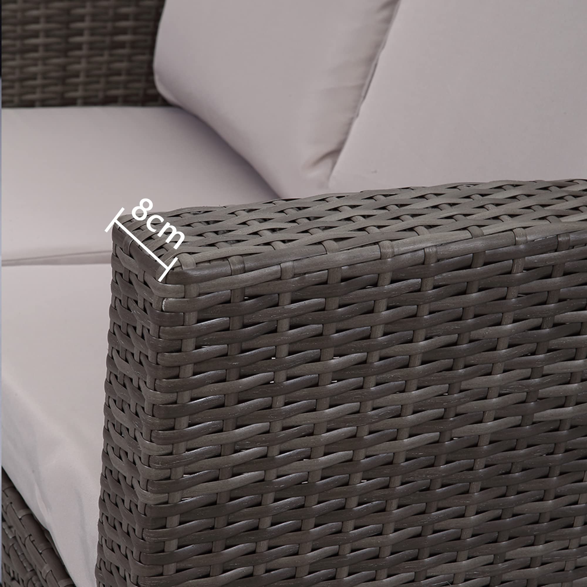 GLP Balkonmöbel Set 4 Personen Polyrattan Gartenmöbel Set Lounge Terrassenmöbel Wetterfest mit 2-Sitzer Sofa Sessel Couchtisch Auflagen Kissen für Garten Balkon Terrasse Outdoor (Grau & Hellgrau)