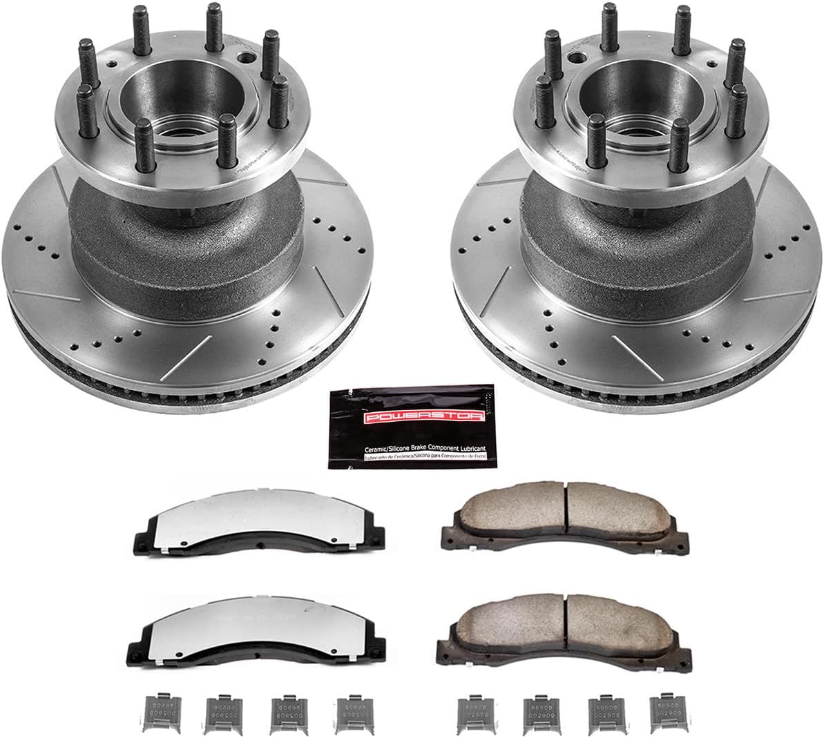 PowerStop Front Brake Kit For Ford E-350 Super Duty 2008-25 |Ford E-450 Super Duty 2008-25 - Truck & Tow Carbon Fiber Ceramic Brake Pads + Drilled & Slotted Rotors Upgrade, K4717-36