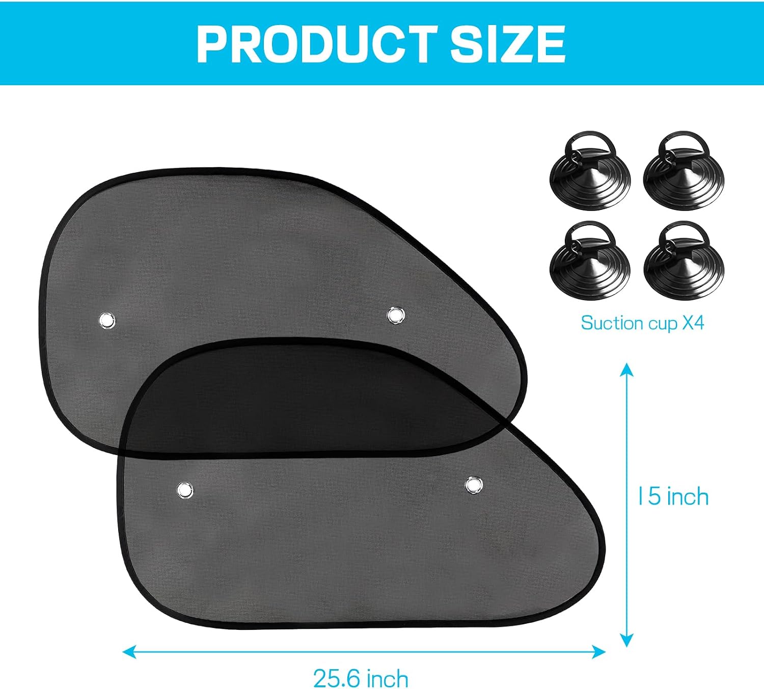 2PCS Car Side Window Sun Shade, 25.6"×15" Side Window Sun Shade Blocker with Suction Cups, Universal Mesh Sunlight Shield Glare and UV Rays Protection for Most Cars Trucks Vans