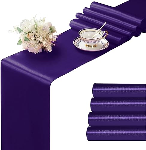 Manyshofu 4 caminos de mesa de color morado oscuro satinado  12 x 108 pulgadas de largo, decoración de camino de mesa de fiesta, decoración