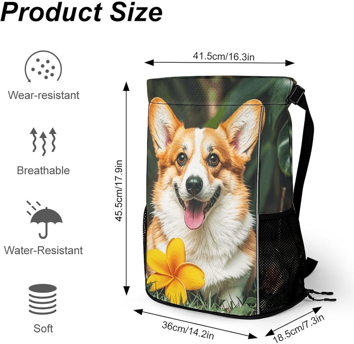 Fitness Drawstring Backpack Waterproof Gym Bag Tropical Flower And Corgi Lightweight Dry And Wet Separation Swim Bag
