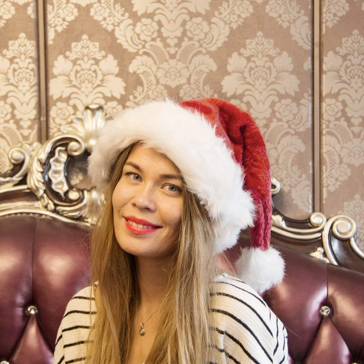 B-Land Unisex-Adult's Santa Hat, Christmas Hats for Adults Women Men Extra Thicken Xmas Holiday Hat with Comfort Liner