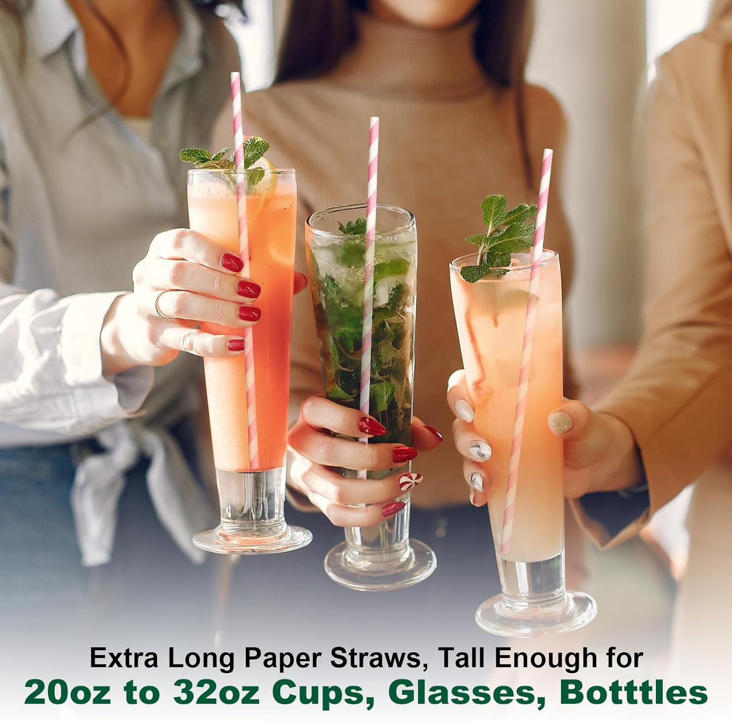 Biodegradable Pink Paper Straws for Drinking - 10 Inches Long, 0.24" Diameter, Pack of 100