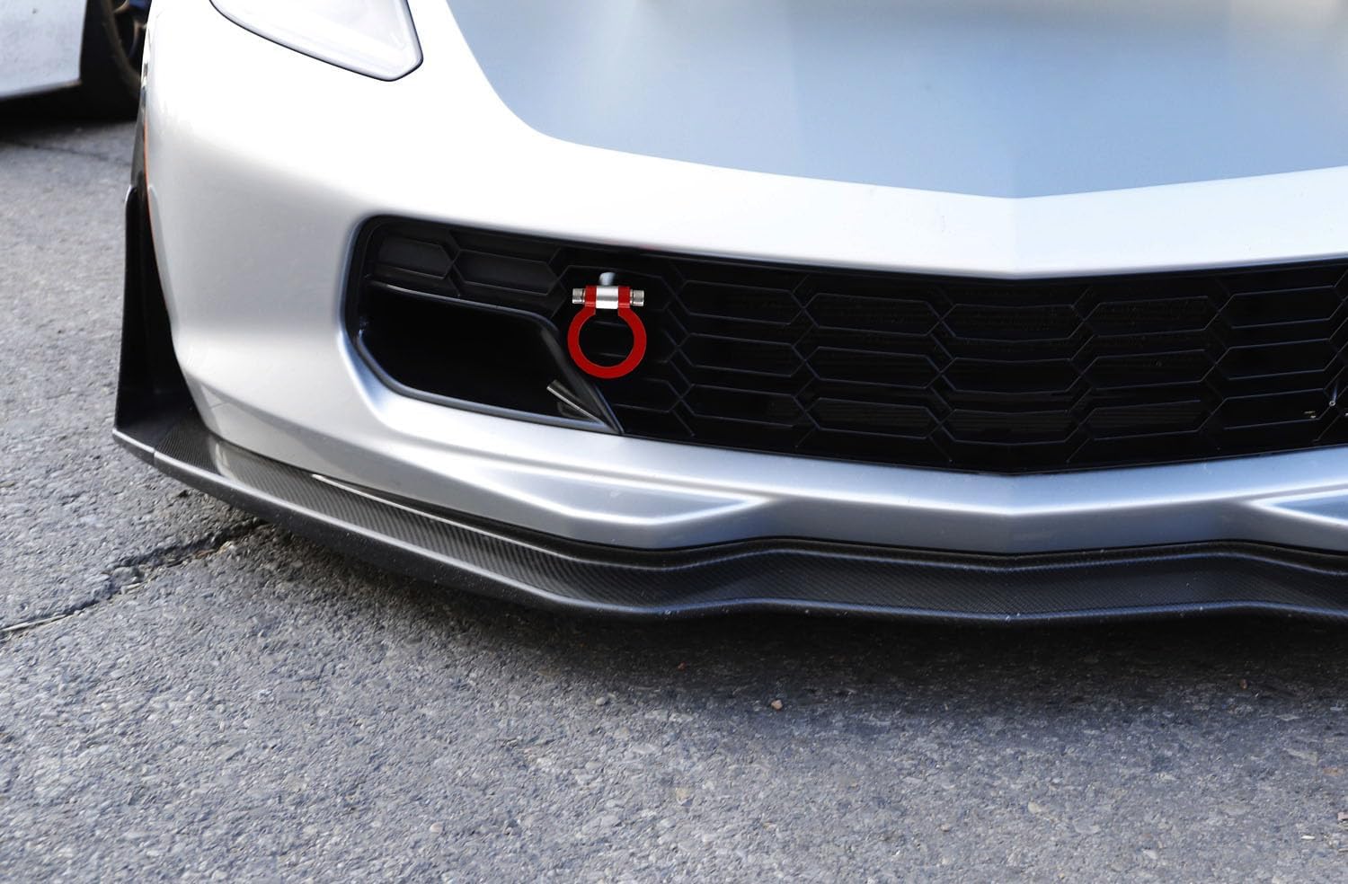iJDMTOY Compatible with 2014-2019 C7 Chevrolet Corvette Z06 Z51 ZR1 Gran Sport Models Red/Silver Cast Aluminum Track Racing Style Tow Hook