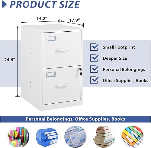 Miniatura 78 de Archivador de 3 cajones, archivadores para oficina en casa, gabinete de almacenamiento vertical de metal con cerradura, archivador de bloqueo