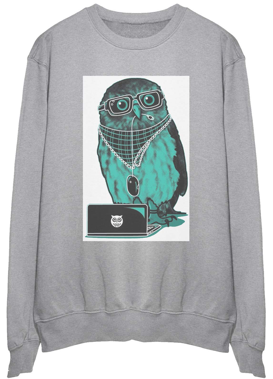 Sweatshirt Hipster Owl Pullover Large Graphique Original Motif Chouette - 3