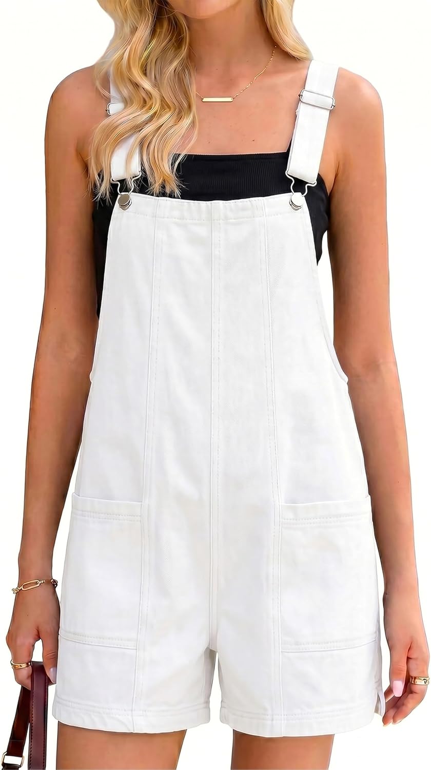YUENIU Women's Casual Denim Overalls Summer Loose Fit Jean Rompers Shorts Adjustable Straps Jumpsuit with Pockets
