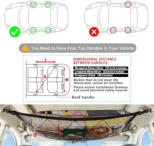 Miniatura 6 de AUTOXBERT - Bolsillo de red de carga para techo de automóvil, 35 x 26 pulgadas, ajustable, para techo de techo, bolsa de almacenamiento de